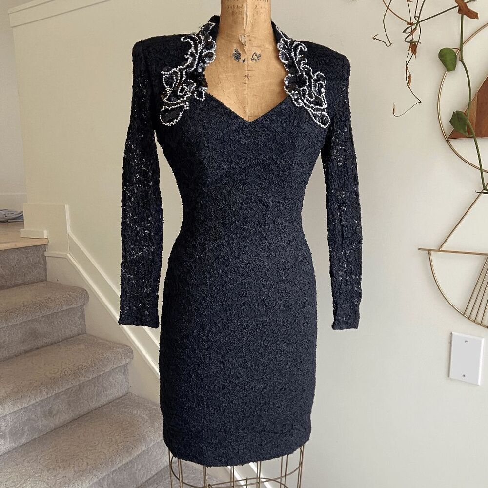 Tina Turner Jem & the Holograms 80s Diva Costume Dress VTG Sequin Lace Bodycon M